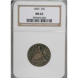 1843 25C MS62 NGC