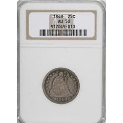 1848 25C AU50 NGC