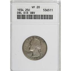 1934 25C Doubled Die Obverse VF20 ANACS