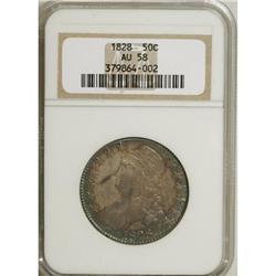 1828 50C Curl Base 2, No Knob AU58 NGC