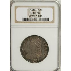 1828 50C Curl Base 2, No Knob AU58 NGC