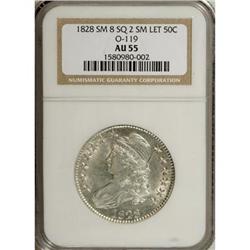 1828 50C Square Base 2, Small 8, Small Letters AU55 NG