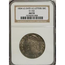 1834 50C Large Date, Large Letters AU55 NGC