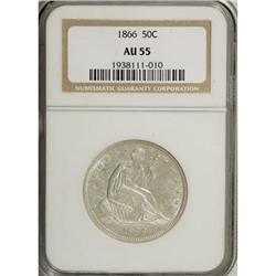 1866 50C Motto AU55 NGC