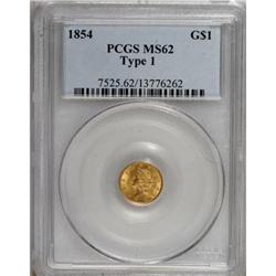 1854 G$1 Type One MS62 PCGS