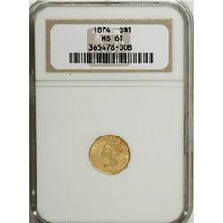 1874 G$1 MS61 NGC