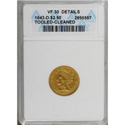 1843-D $2 1/2 Small D VF30 ANACS