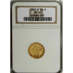 1843-O $2 1/2 Small Date, Crosslet 4 XF45 NGC