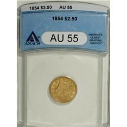 1854 $2 1/2 AU55 ANACS