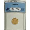 Image 1 : 1854 $2 1/2 AU55 ANACS