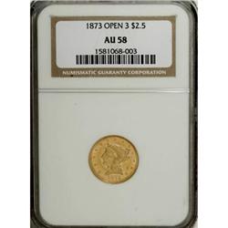 1873 $2 1/2 Open 3 AU58 NGC