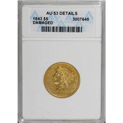 1843 $5 AU53 ANACS