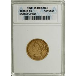 1858-S $5 F15 ANACS