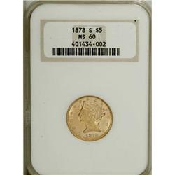 1878-S $5 MS60 NGC