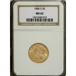 1886-S $5 MS62 NGC