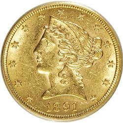 1891-CC $5 AU58 PCGS