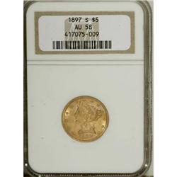 1897-S $5 AU58 NGC