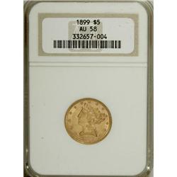 1899 $5 AU58 NGC