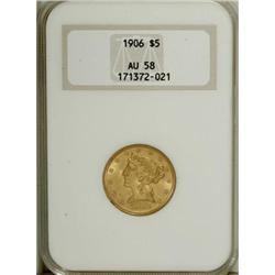 1906 $5 AU58 NGC