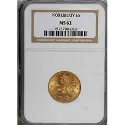 1908 $5 MS62 NGC