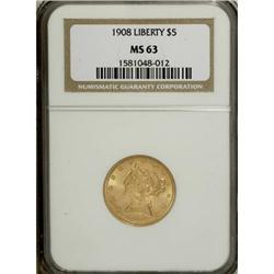 1908 $5 MS63 NGC