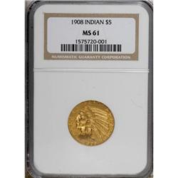 1908 $5 MS61 NGC