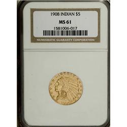 1908 $5 MS61 NGC