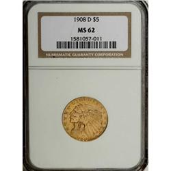 1908-D $5 MS62 NGC