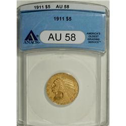 1911 $5 AU58 ANACS