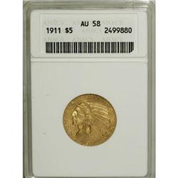 1911 $5 AU58 ANACS