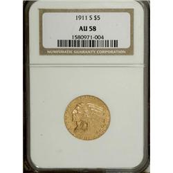 1911-S $5 AU58 NGC
