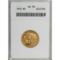 1913 $5 AU58 ANACS