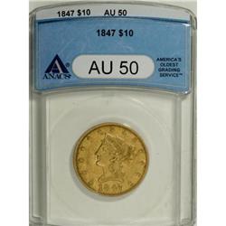1847 $10 AU50 ANACS