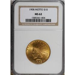 1908 $10 Motto MS62 NGC