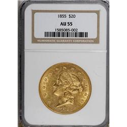 1855 $20 AU55 NGC