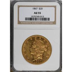 1867 $20 AU55 NGC