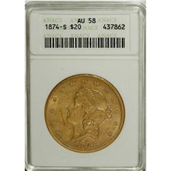 1874-S $20 AU58 ANACS