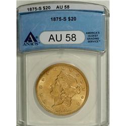 1875-S $20 AU58 ANACS