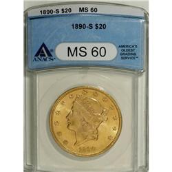 1890-S $20 MS60 ANACS