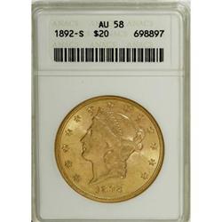 1892-S $20 AU58 ANACS