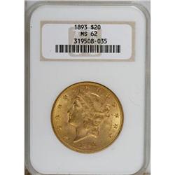 1893 $20 MS62 NGC
