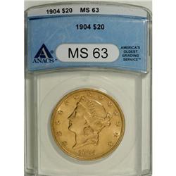 1904 $20 MS63 ANACS