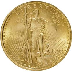 1908 $20 No Motto MS63 NGC