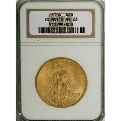1908 $20 No Motto MS63 NGC