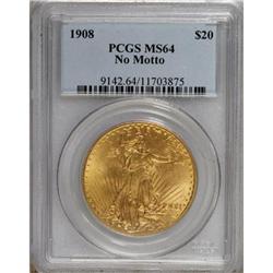 1908 $20 No Motto MS64 PCGS