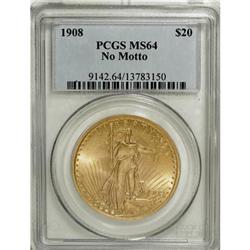 1908 $20 No Motto MS64 PCGS