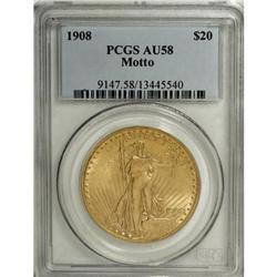 1908 $20 Motto AU58 PCGS