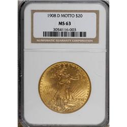 1908-D $20 Motto MS63 NGC