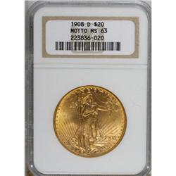 1908-D $20 Motto MS63 NGC