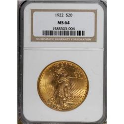 1922 $20 MS64 NGC